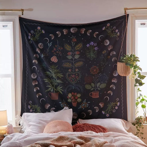 Ethereally Wicked 200376143 Moon Phase Tapestry Wall Hanging Botanical Celestial Floral Wall Tapestry Hippie Flower Wall Carpets Dorm Decor Starry SkyCarpet