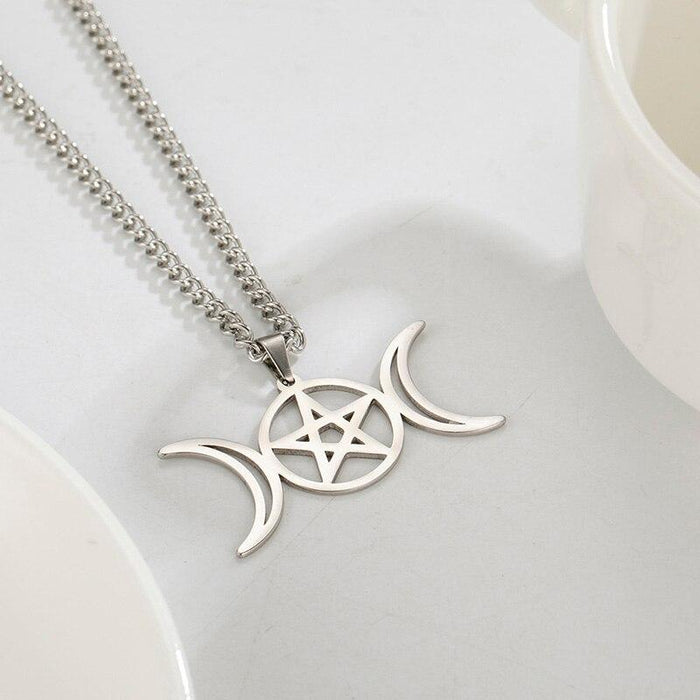 Ethereally Wicked Jewelry Silver / 45 cm Triple Moon Goddess Necklace