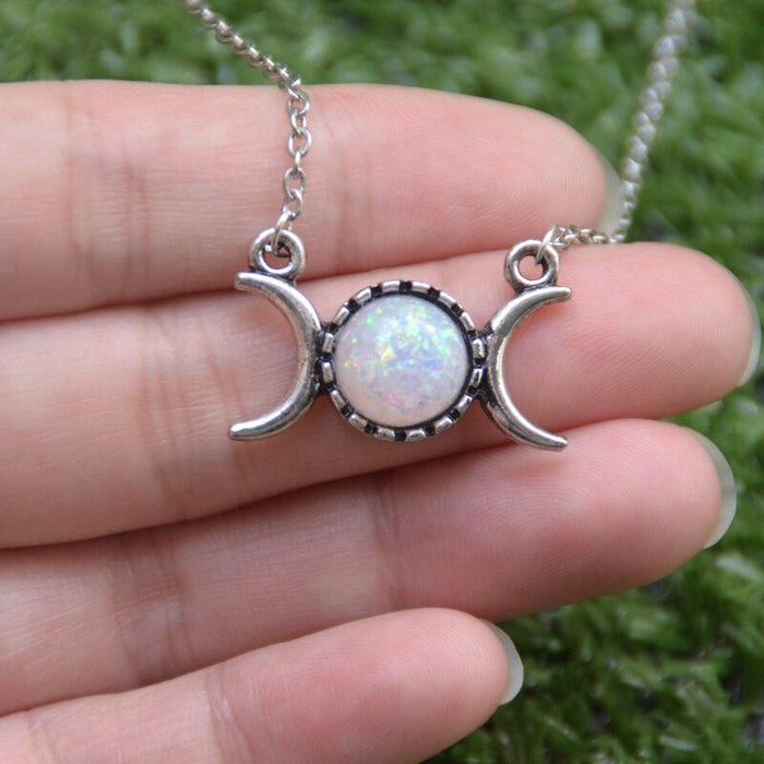 Ethereally Wicked Jewelry Silver Triple Moon Opal Necklace