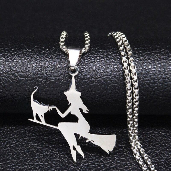 Ethereally Wicked Jewelry Stainless Steel Witch Broom & Cat
