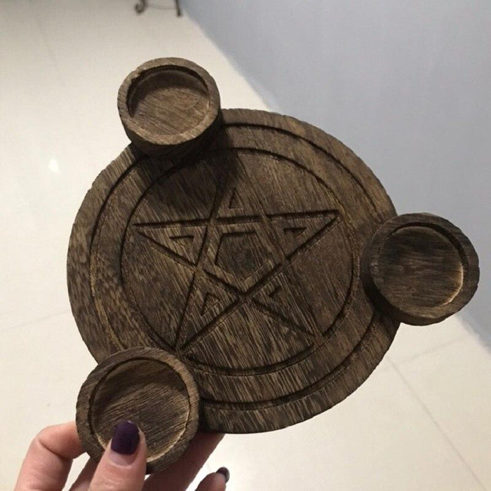 Ethereally Wicked Wooden Pentagram Candle Holder