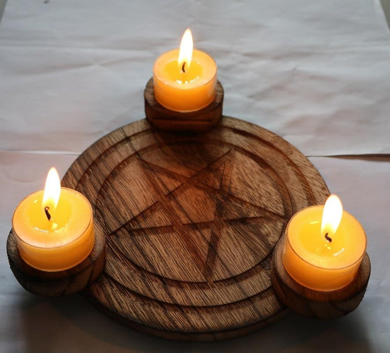 Ethereally Wicked Wooden Pentagram Candle Holder