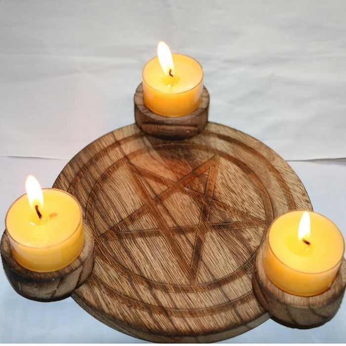 Ethereally Wicked Wooden Pentagram Candle Holder